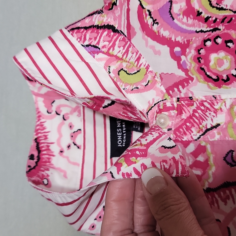 Jones New York Signature Pink Multicolored Button Down Blouse Women's Size XL - Picture 9 of 9
